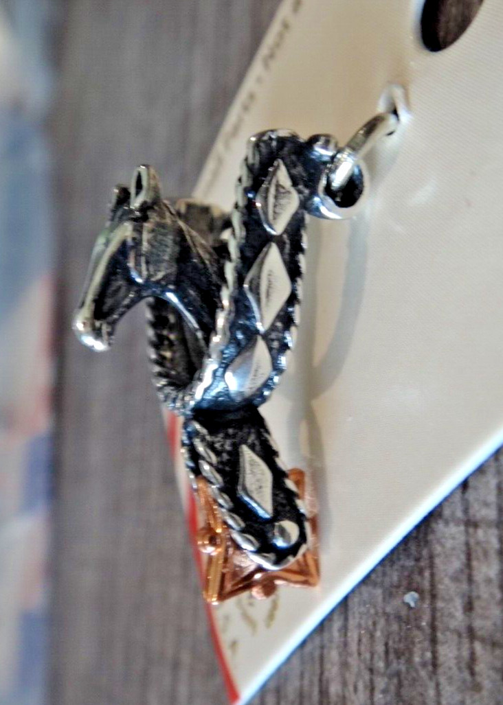 Sterling Silver 12x23mm Movable Copper Star Rowel Spur Rodeo Cowboy Horse Charm