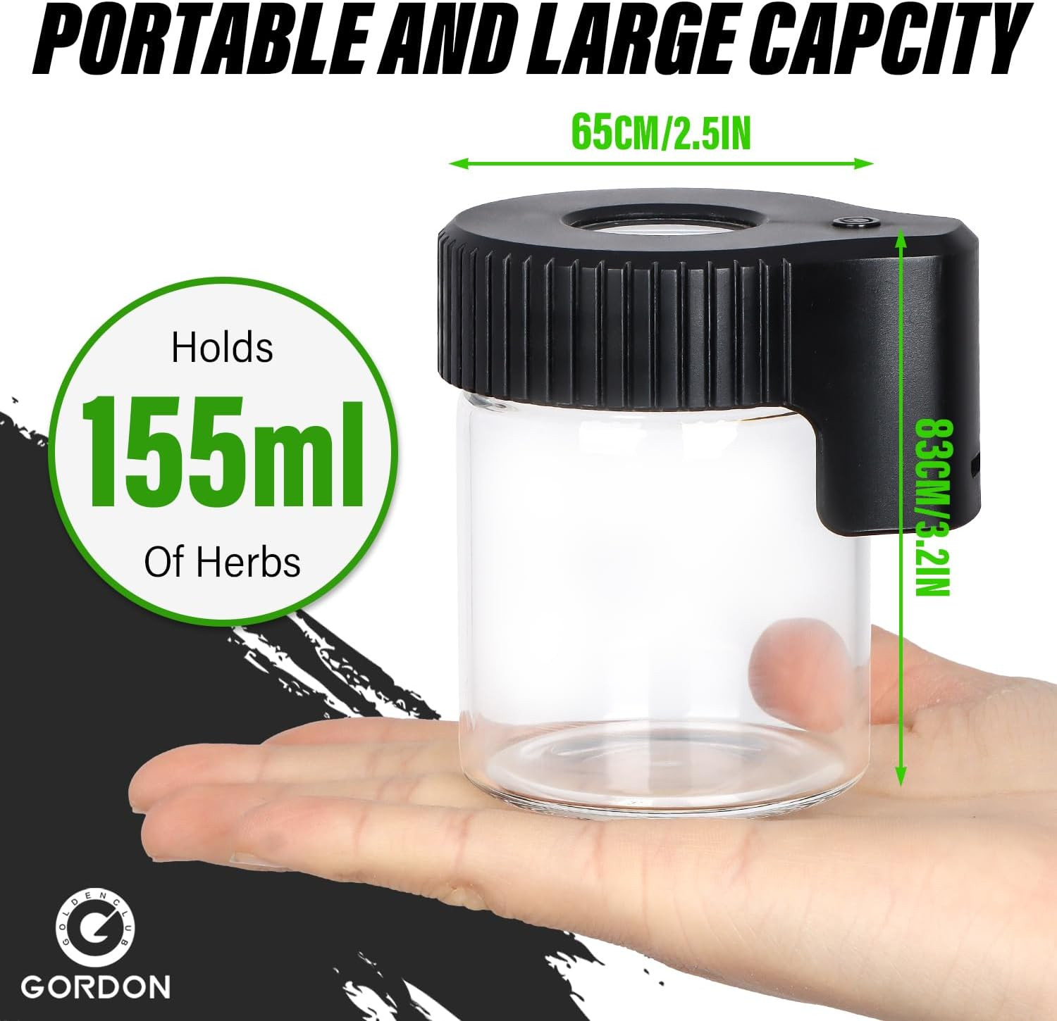 Magnifying Viewing Jar with LED Light, Transparent Light-Up Glass Storage Stash