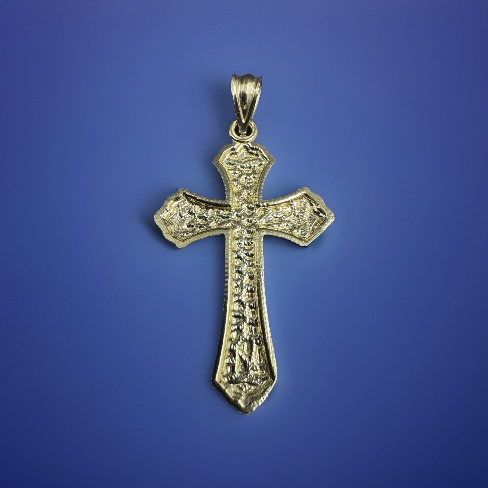 Genuine 10k Nugget Cross Solid Pendant Charm 2 Inch REAL Yellow Gold Dije de oro