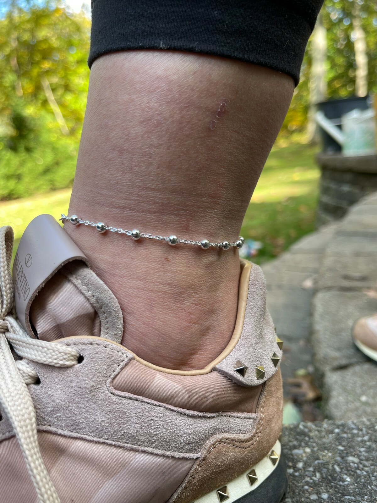 Ankle Bracelet Beaded Chain Anklet Real 925 Silver Adjustable Length 8″-11.5″