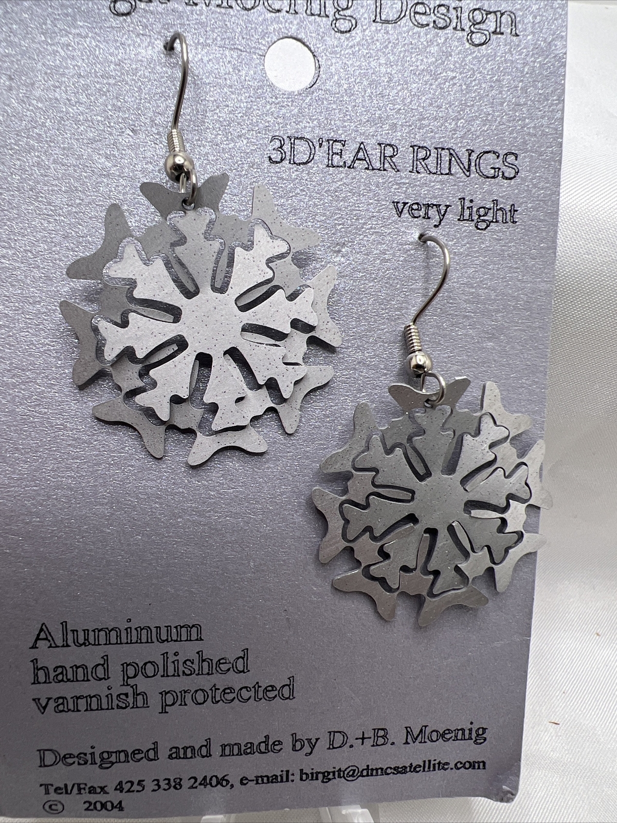 Birgit Moenig Design Aluminum Hand Polished Snowflake 3D Earrings