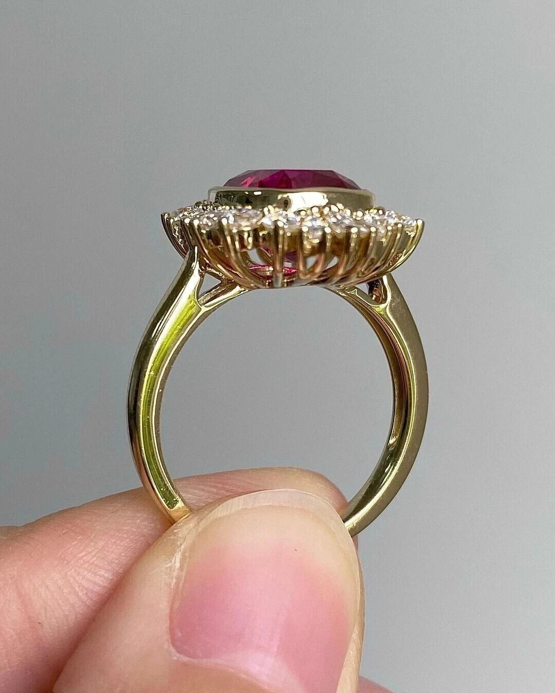 4.48 Ct Cushion Cut Natural Ruby Diamond Wedding Ring 14K Yellow Gold Sz 6