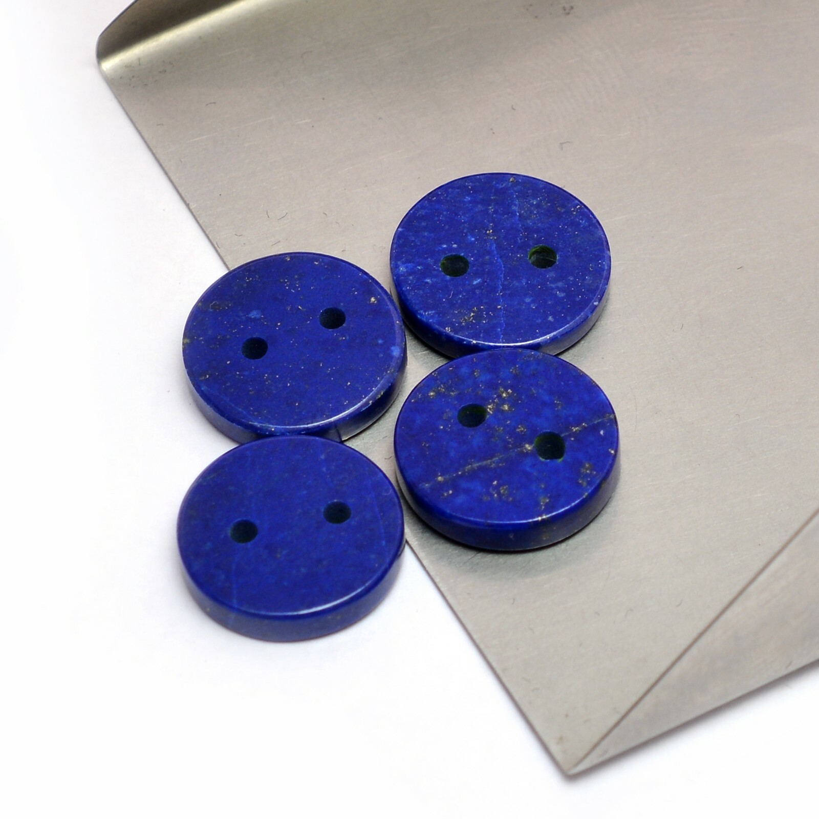 AAA+ Natural Lapis Lazuli 14x3mm Round Buttons | 1.5mm Double Hole Smooth Button