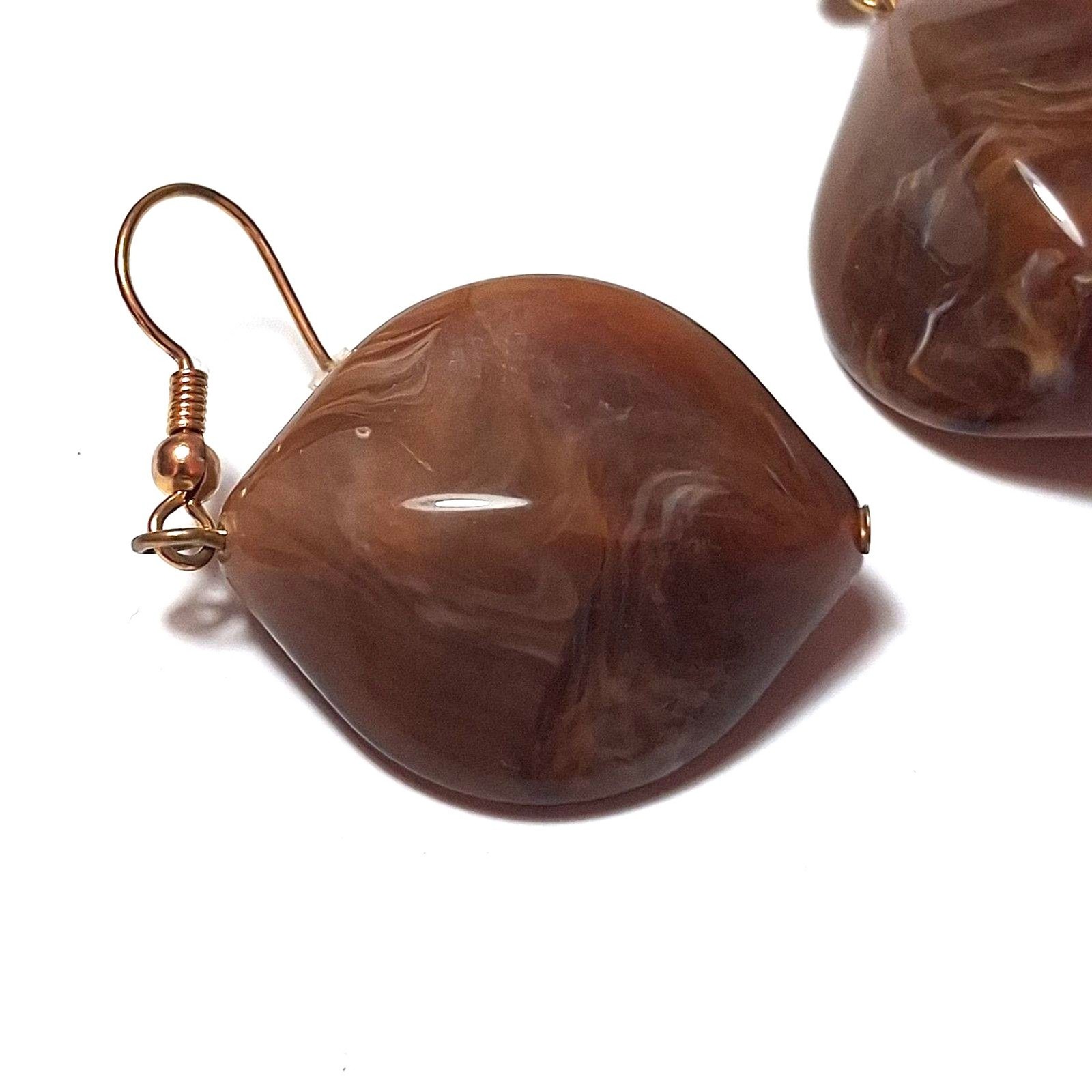 ​VINTAGE BROWN MARBLED ACRYLIC DROP EARRINGS CHUNKY LUCITE TORTOISE BOHO JEWELRY