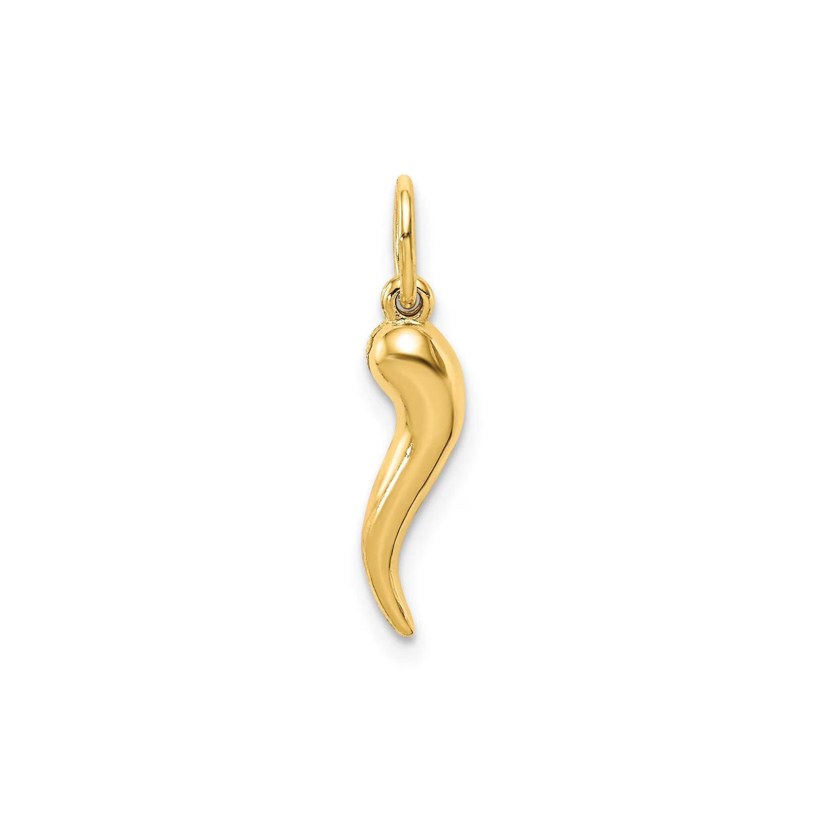14k Real Solid Gold Italian Horn Good Luck Charm Pendant, 15mm Length