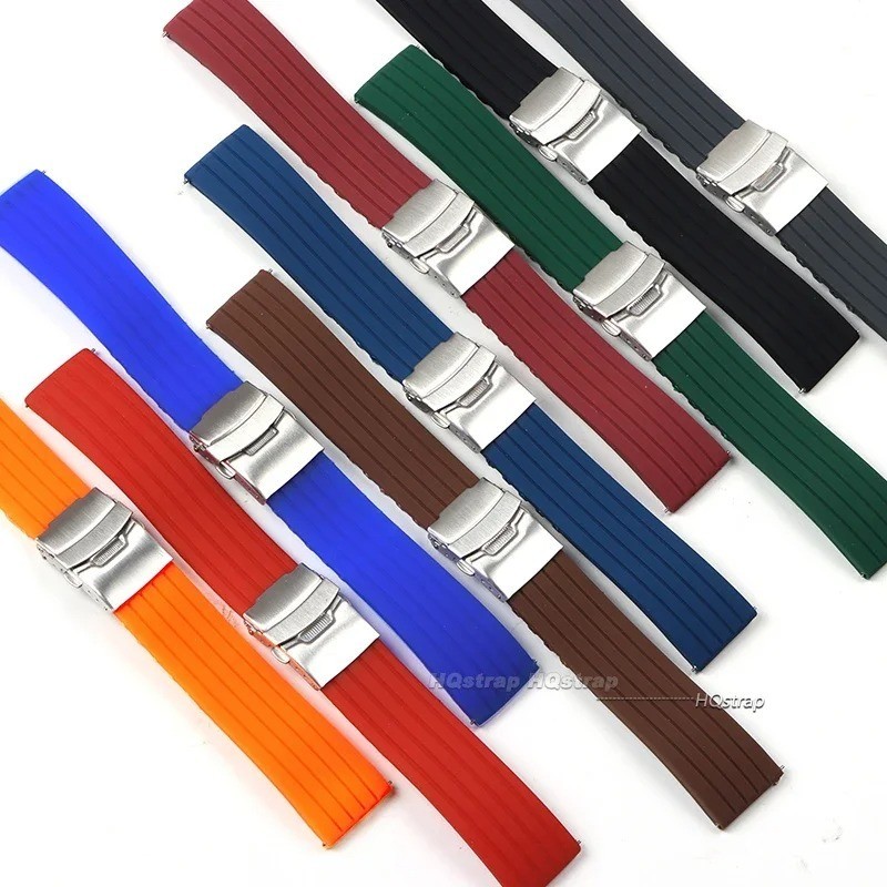 Silicone Rubber Watch Strap Band Waterproof Deployment Clasp 18mm 20mm 22mm 24mm