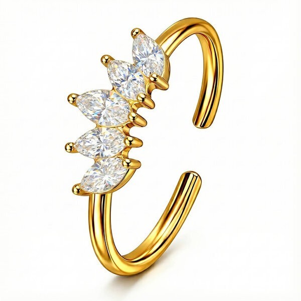 18K Gold Plated Adjustable Leaf Ring CZ Stainless Steel Waterproof Hypoallergeni