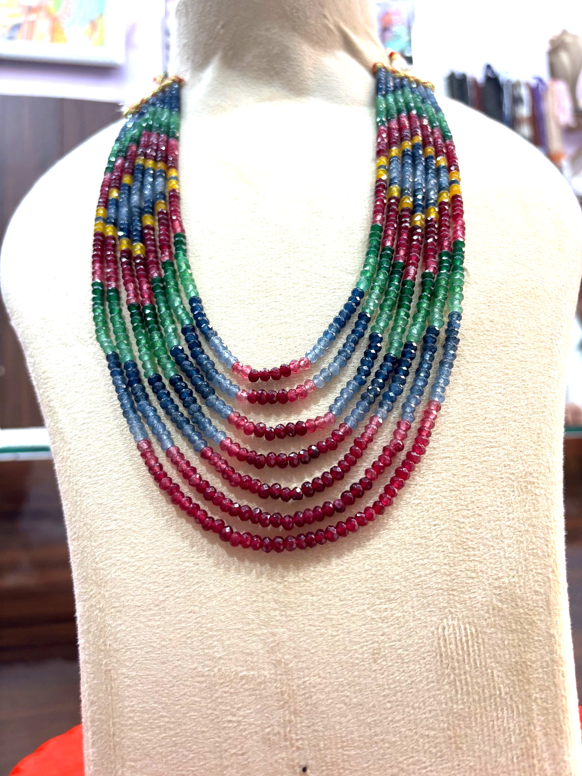 MULTI SAPPHIRE RONDELLE FACETED 4-4.5MM GEMSTONE BEADS 16-18″INCH 2NECKLACE