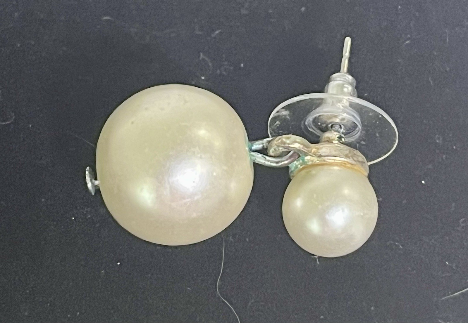 Double Pearl Drop Dangle Earrings White Faux Pearl Post Back VTG Style Old Money