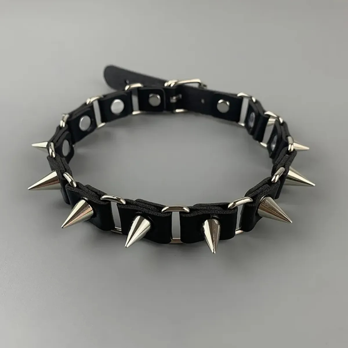 Fashion Jewelry Black Leather Spikes Chain Gothic Choker Necklace 525