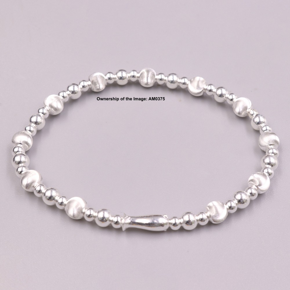 Pure 999 Fine Silver Fish and Round Beads Elastic Bracelet DIY Stretch Bracelet