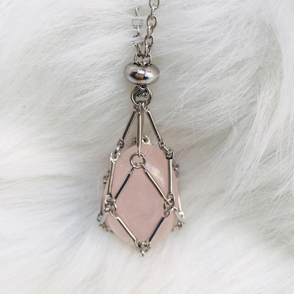 3xCrystal Holder Cage Necklace Set Stone Holder Necklace for Crystals Metal Net