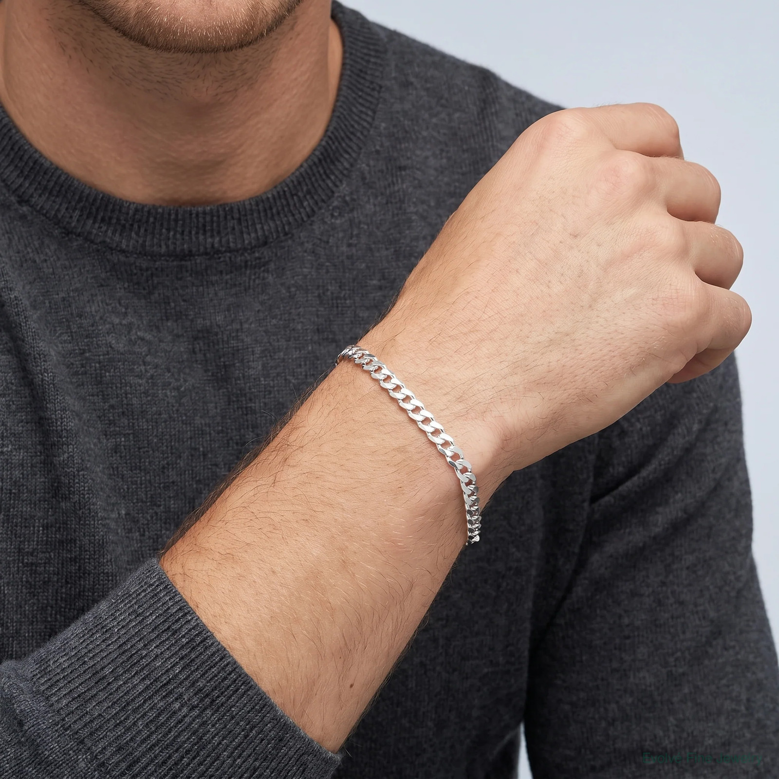 Sterling Silver Rhodium-Plated 3.8mm Flat Curb Chain Bracelet 7″-9″