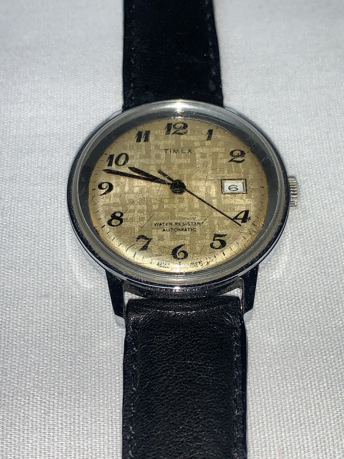 Vintage 1975 Timex Viscount Automatic Watch 35mm Rare Textured Linen Dial Works
