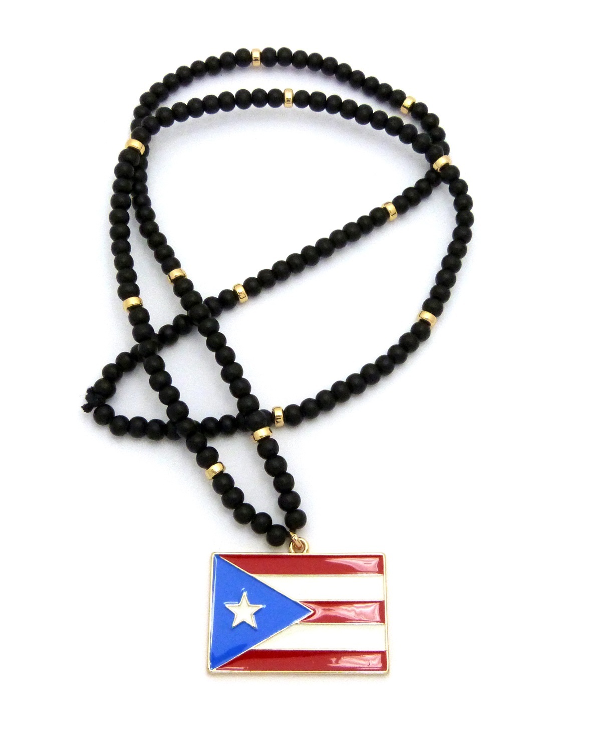 NEW FLAG PENDANT & 6mm/30″ WOODEN BEAD CHAIN HIP HOP NECKLACE