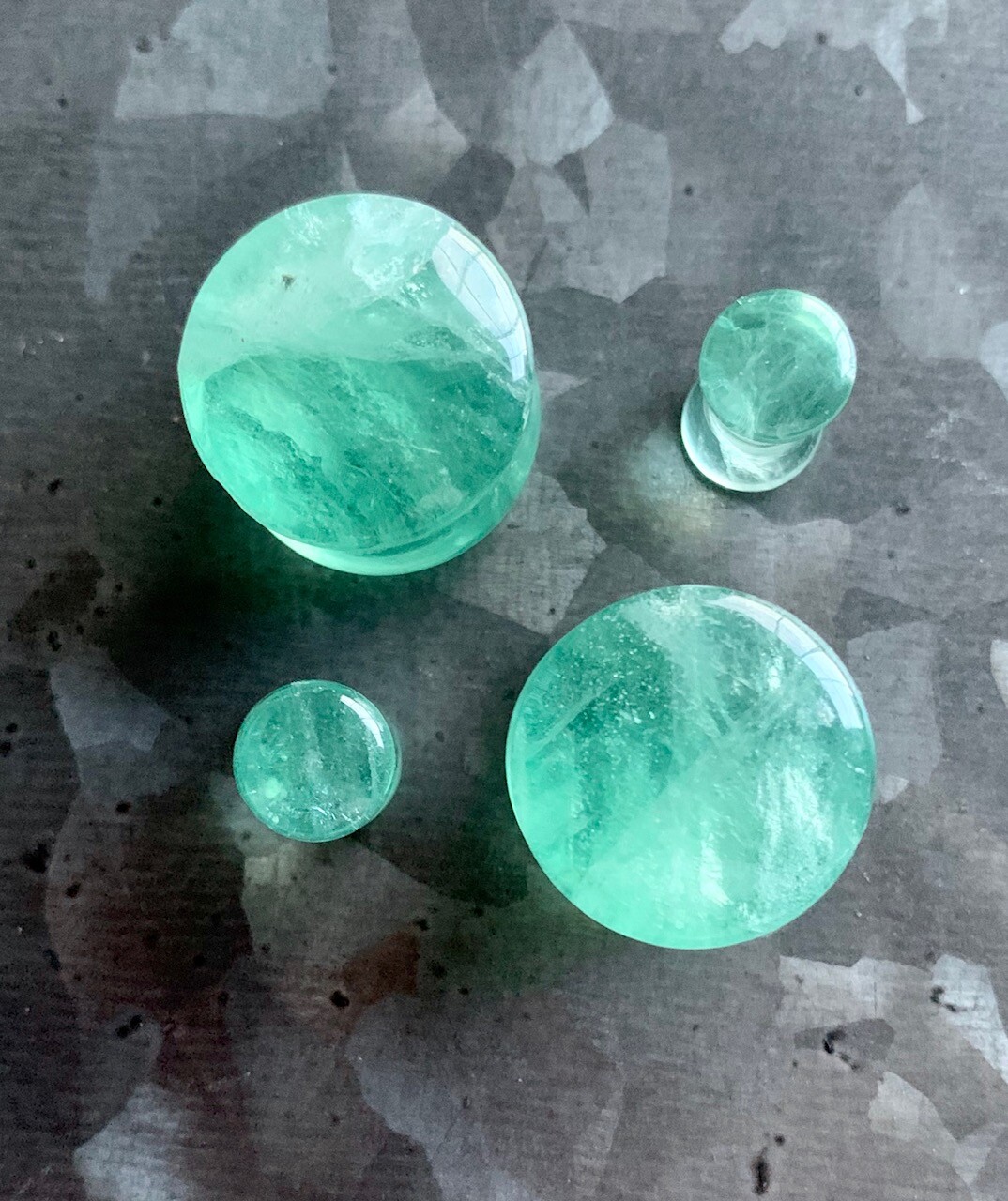 PAIR Green Fluorite Stone Plugs Organic Gauges Earlets Tunnels Body Jewelry