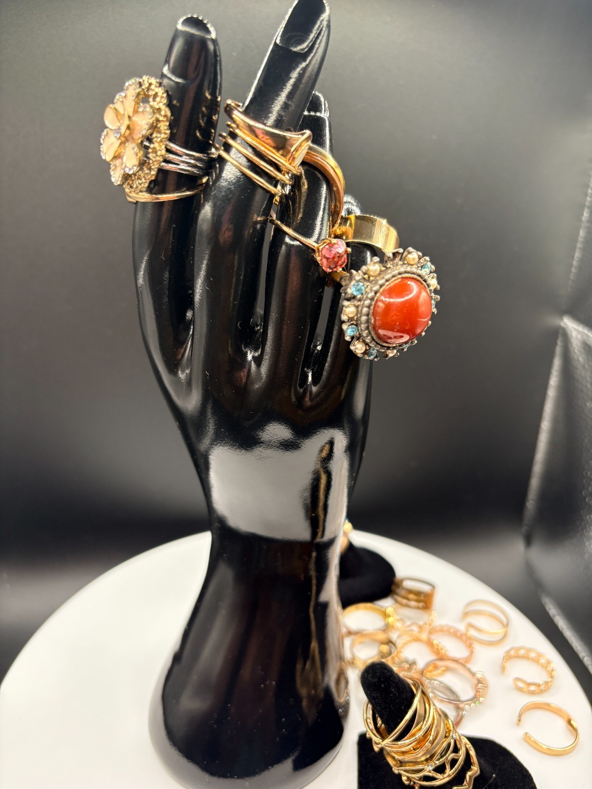 Gold Tone Fashion Ring Lot Rhinestone Statement Stack Midi Cocktail Various Size