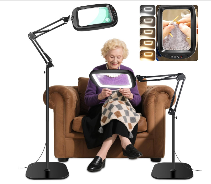 30X 10X Extra Large Floor Magnifying Glass with Light and Stand,7-Inch Adjustabl