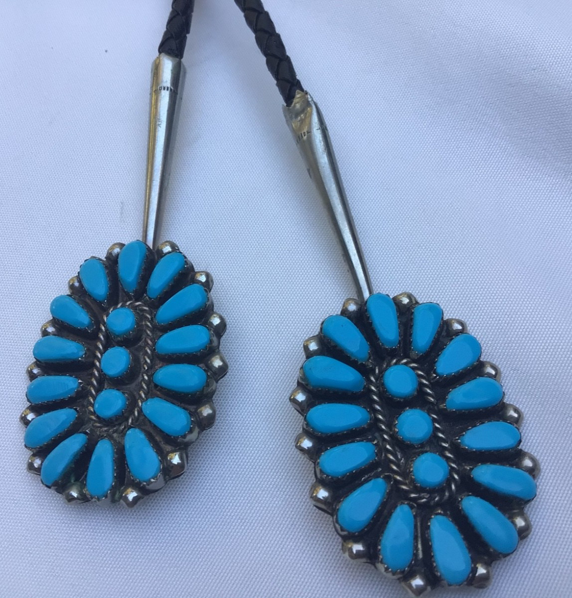 Vintage Native American BOLO TIE Silver & Cluster Turquoise Stones Zuni UNMARKED