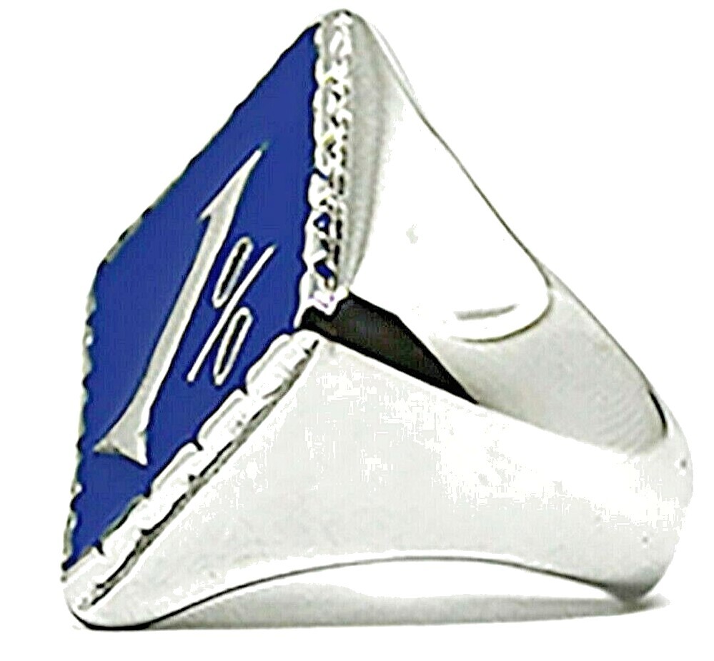 1% Outlaw Biker Ring, Blue, One Percent, Stainless Sz 7,8,9,10,11,12,13,14,15