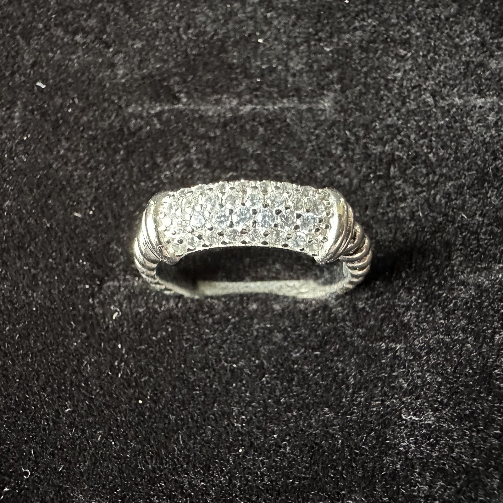 David Yurman Sterling Silver 925 Pavé Diamonds Sculpted Cable Band Ring Size 8