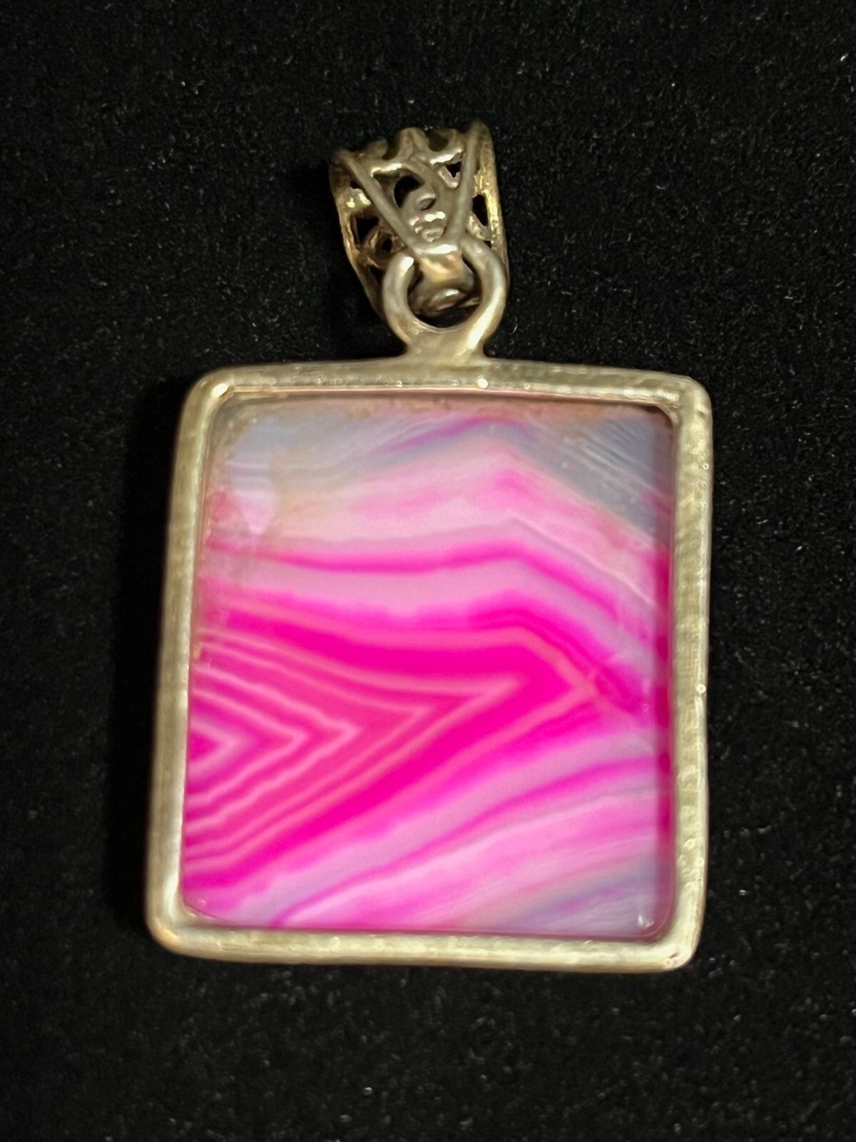 Dyed Pink Checkerboard Cut Botswana Agate and .925 Silver Pendant