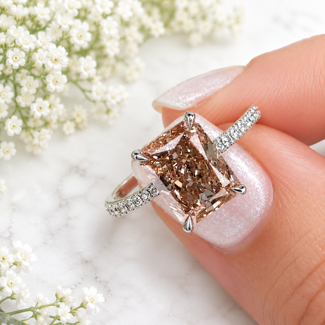 Fancy Vivid Pink IGI Lab Created Diamond Ring 18k White Gold 3.75 Ct Radiant Cut