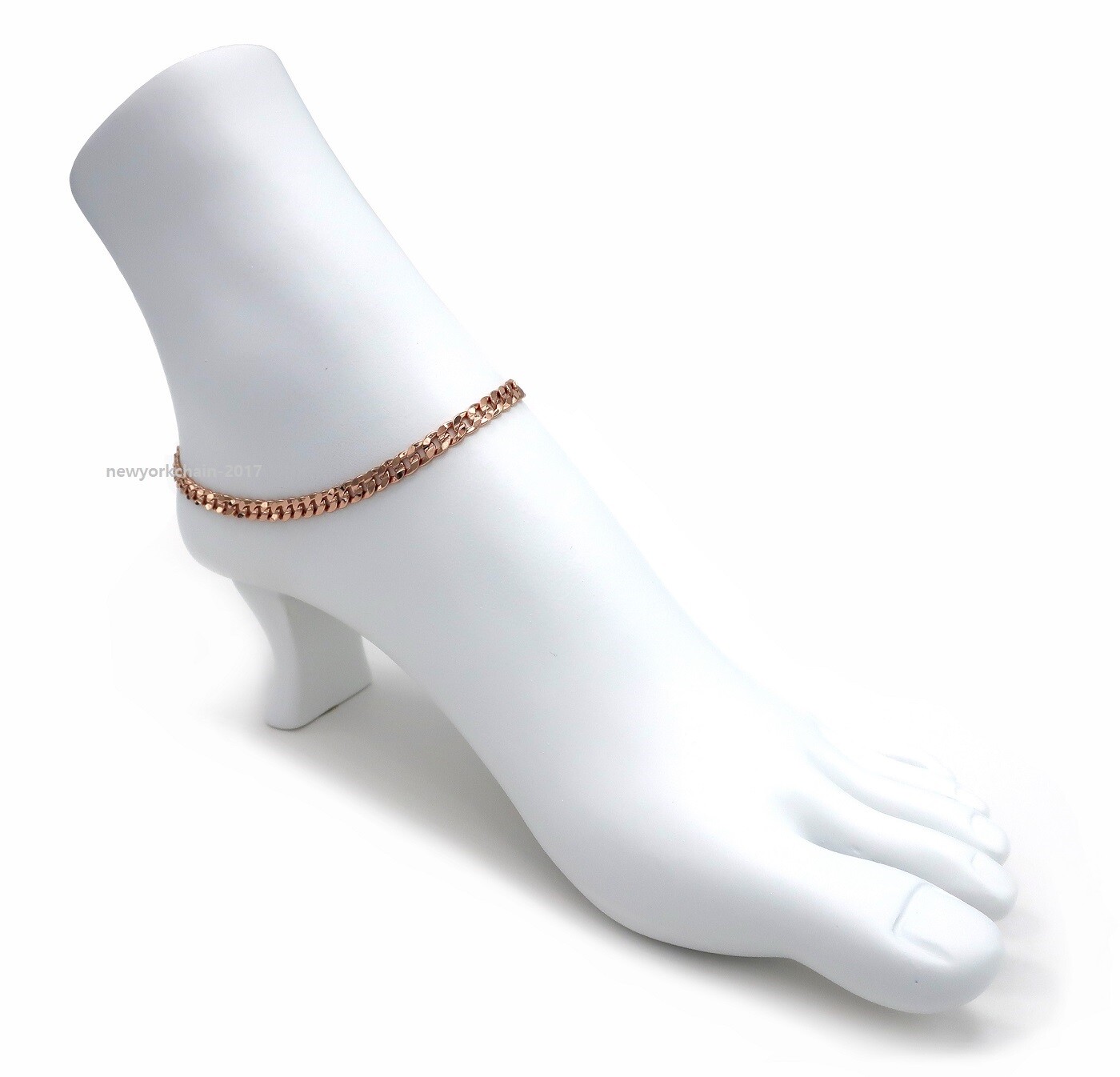 10″ Concave Cuban Link Chain Quality 5mm Anklet Bracelet 14K Pink Gold Plated