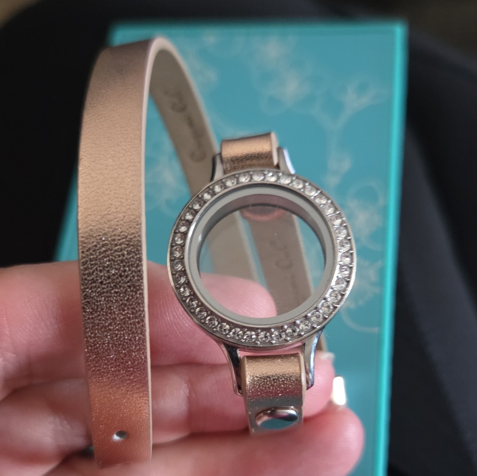 Origami Owl Rose Gold Wrap W/ Silver Med Locket & Addition Blue With Stars Wrap
