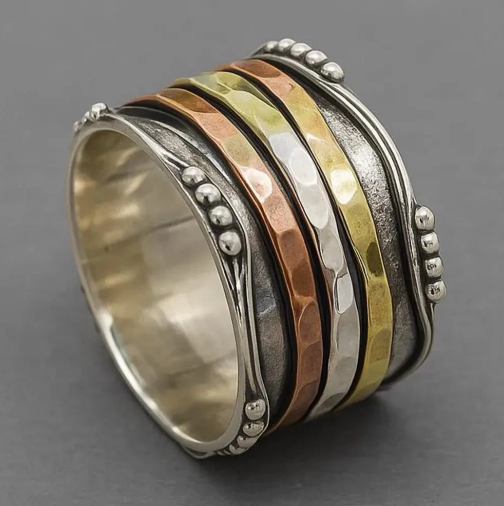 925 Sterling Silver + Brass + Copper, Solid Silver, Band Ring, Unisex