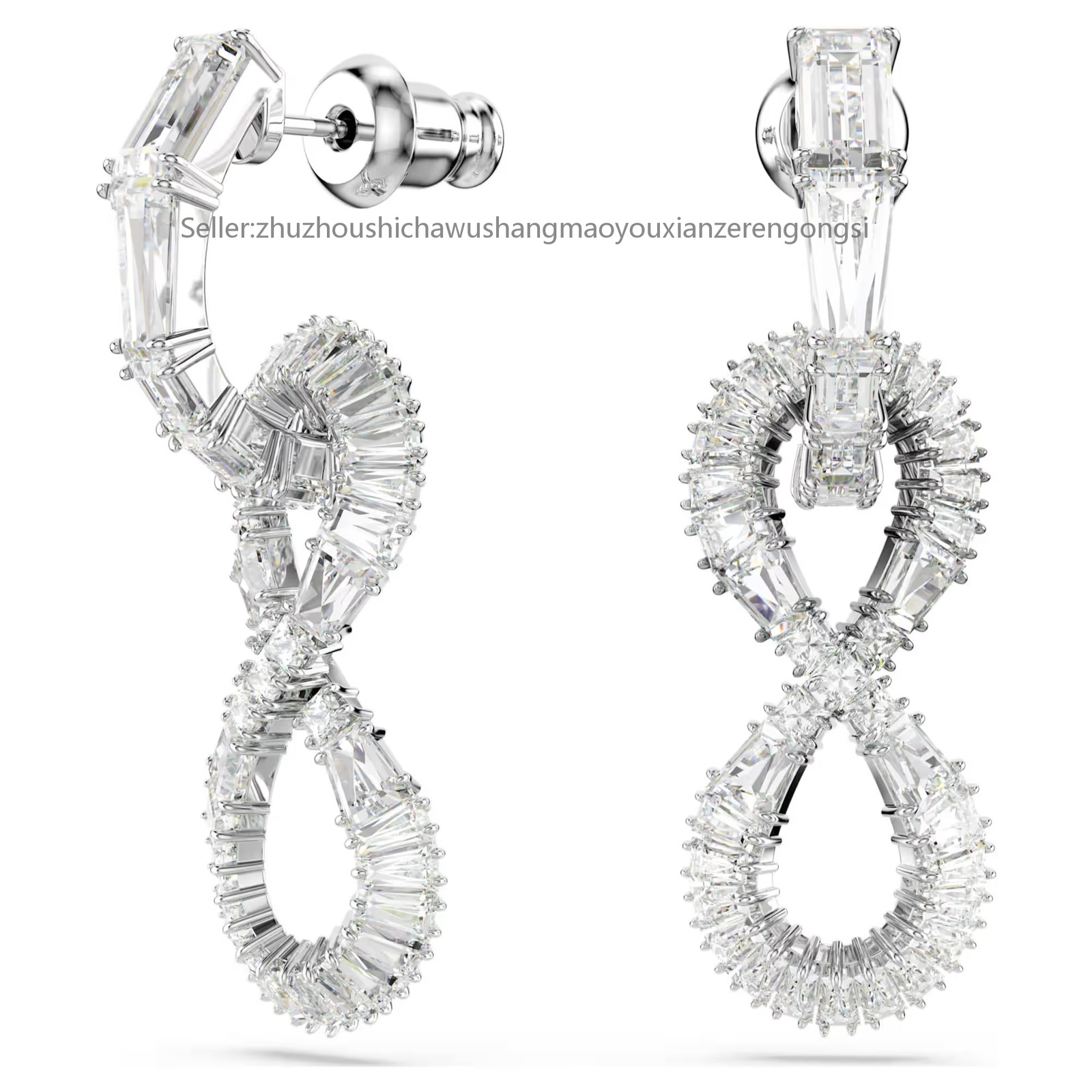 Hyperbola White Rhodium Plated Drop Earrings Infinity New