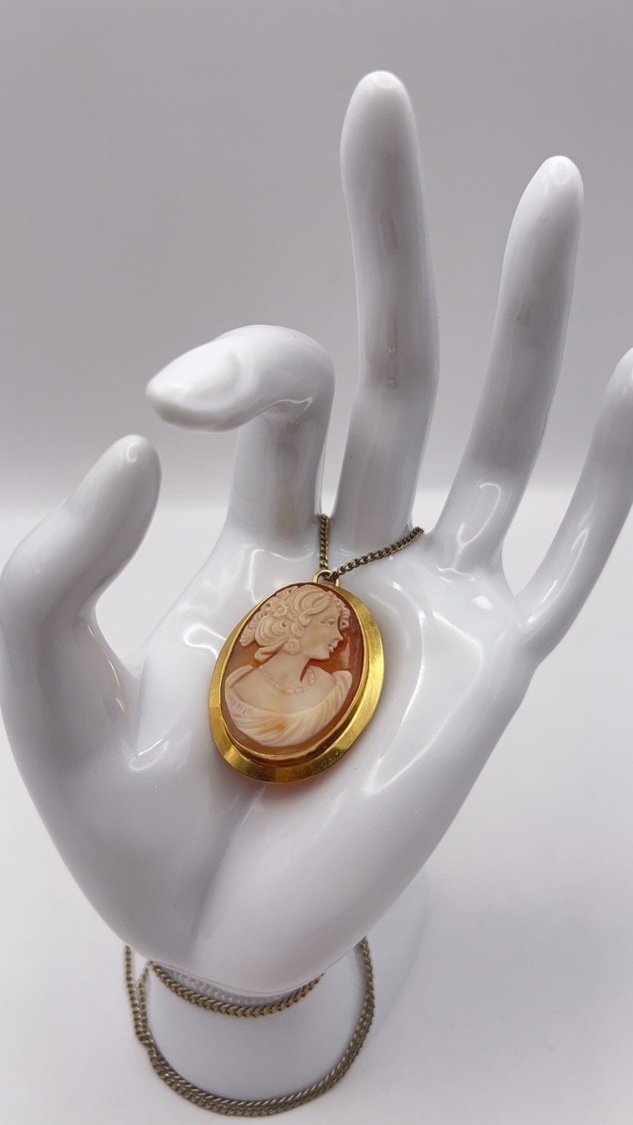Vintage Oval Shell Cameo Pendant/Brooch, Gold Filled, Signed J.E. Caldwell