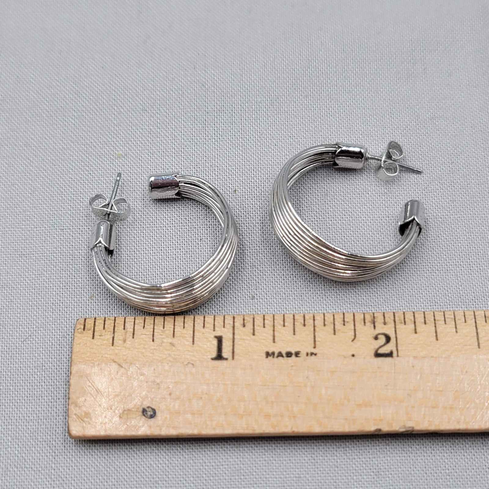 Multi Wire Hoop Pierced Earrings Silver tone 1″