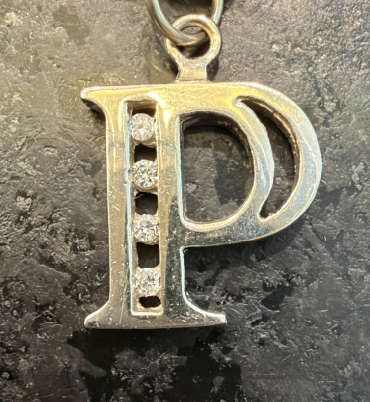10K White Gold w/4 Natural Full Cut Diamonds Initial “P” Pendant Vintage