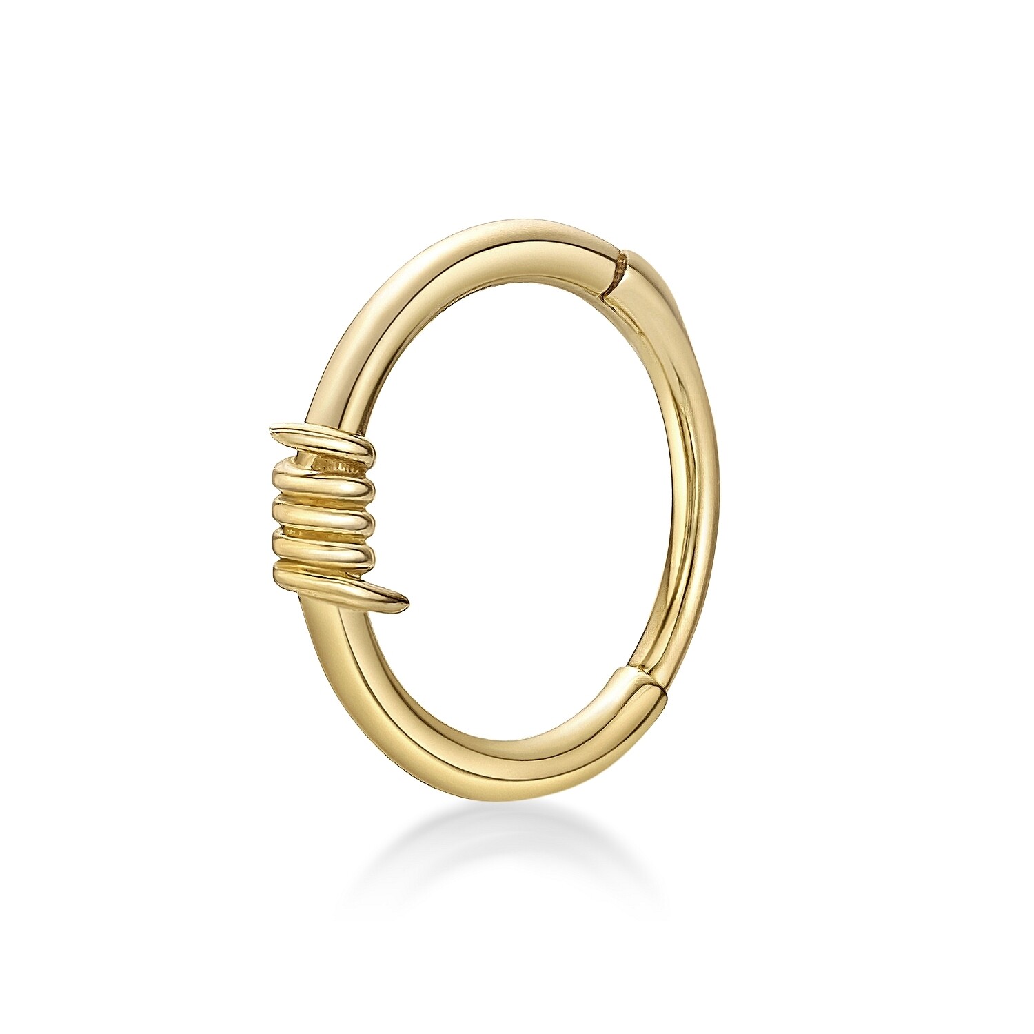 20 Gauge Barbed Wire Multi Area Hoop Earring in 14K Yellow Gold with Hinge Post