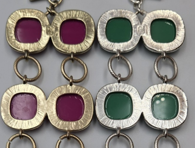 Signed BR Chunky Link Bracelets Pink Green Statement Set of 2 , lot 199