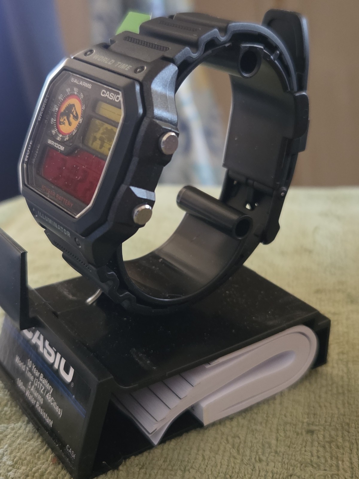 Casio World Time Jurassic Park Edition WR100M Alarm Backlight Black Resin w/Box
