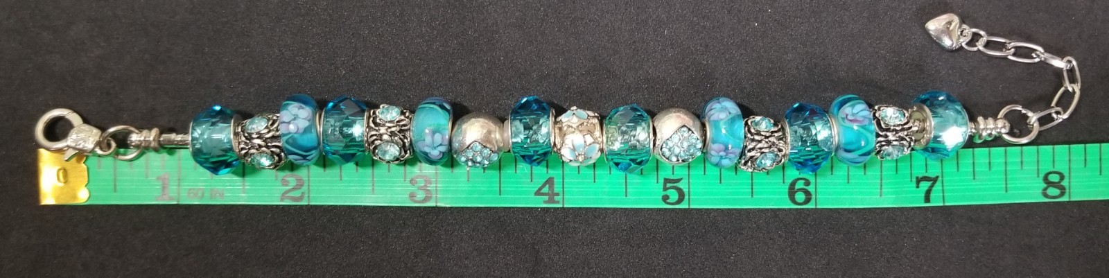 7.9″ FLOWER HEART CHARM MURANO LAMPWORK GLASS BEADS RHINESTONE SPACERS BRACELET