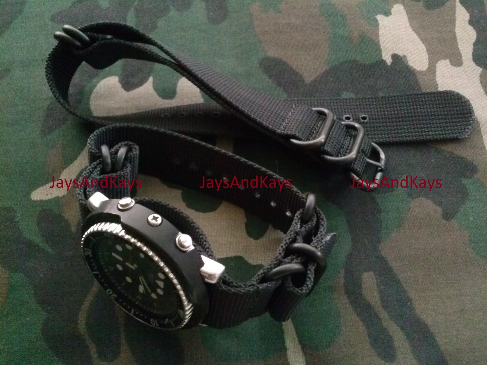 24mm Black Nylon 4-Ring 5-Rings Black PVD Ballistic Nylon Military Strap 24 mm