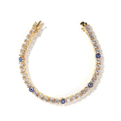 5Ct Round Lab Created Diamond Evil Eye Tennis Bracelet 14k Yellow Gold Finish