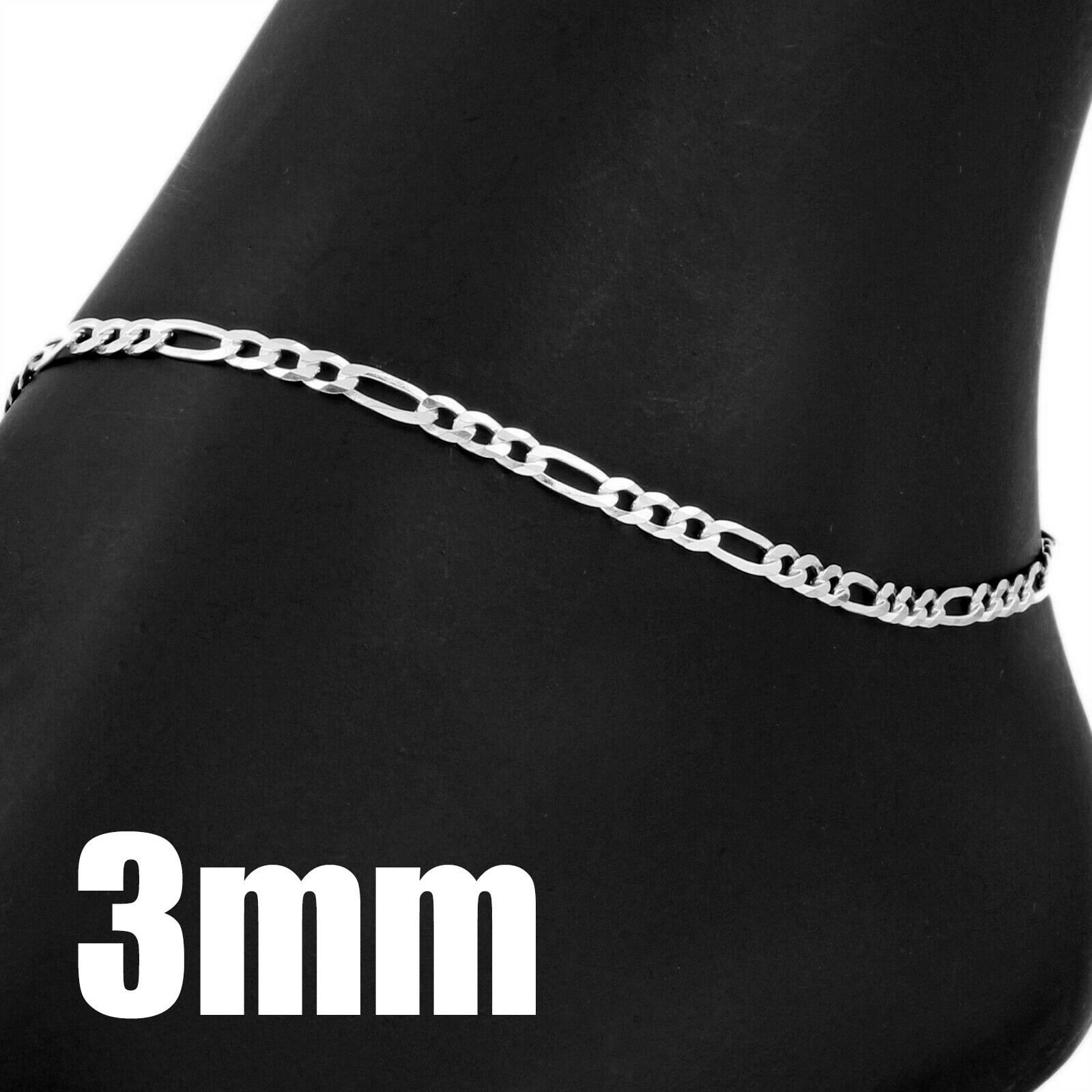 Guaranteed Genuine 925 Sterling Silver Figaro Bracelet or Anklet 7″ – 12″ Italy