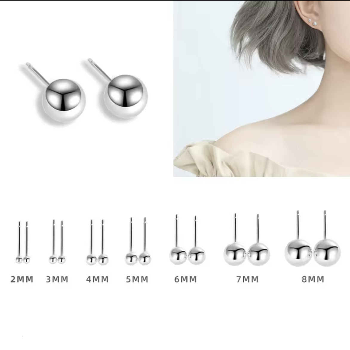 S925 Sterling Silver Round Ball Stud Earrings