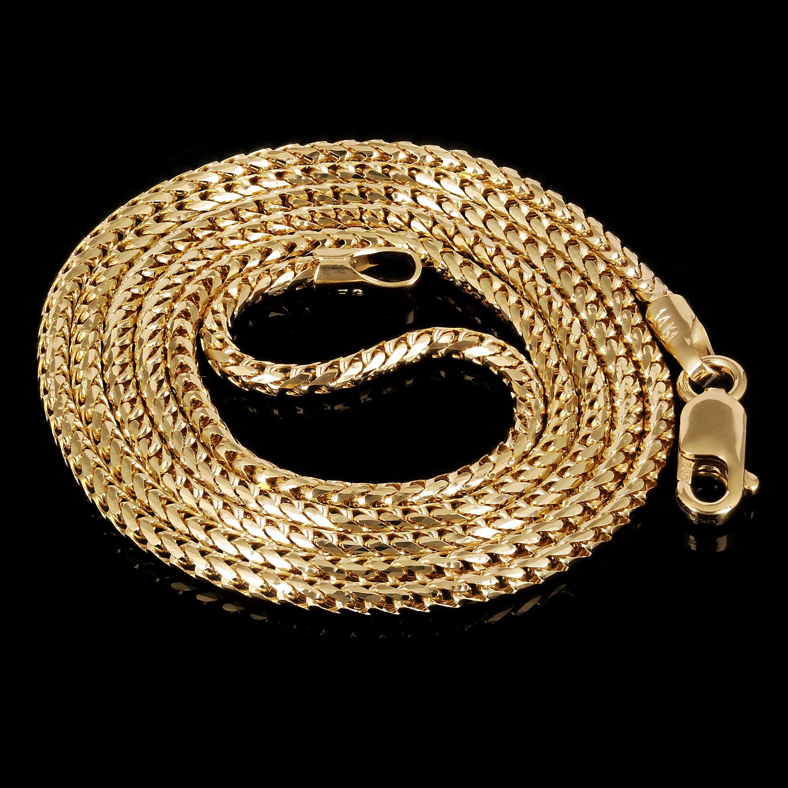 14k Yellow Gold Solid Diamond Cut Franco Chain Necklace 20″ 1.5mm 6.9 grams