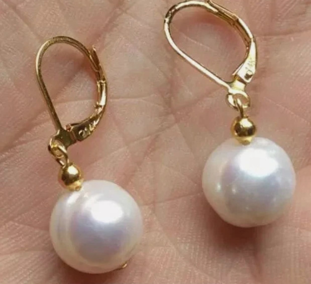 natural 9-10MM Akoya white pearl earrings 14K GOLD