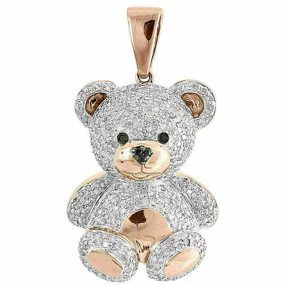 2.00 Ct Round Cut VVS1/D Diamond Teddy Bear Pendant 14k Rose Gold Over