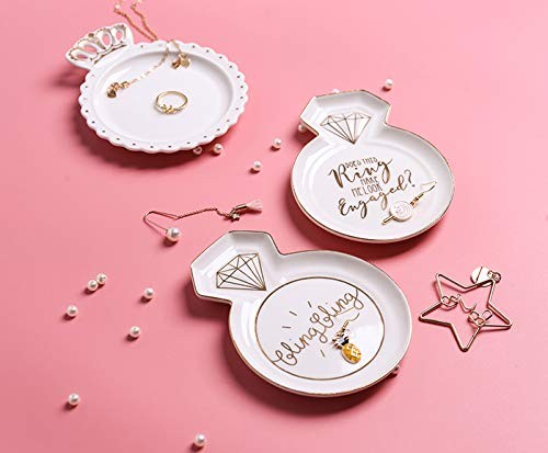 Diamond Ring-Shaped bling bling Engagement Ceramic Trinket Plate and Decorati…