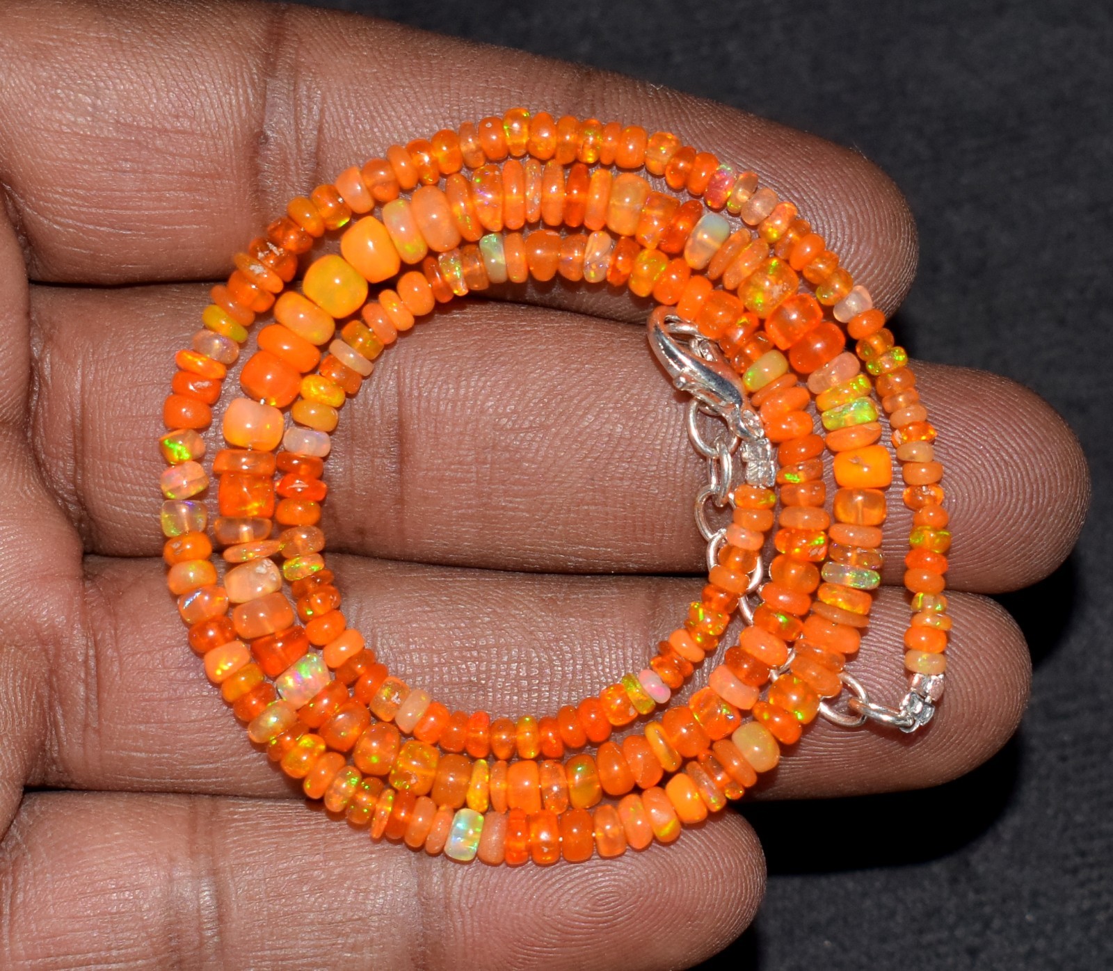 16″Natural Ethiopian Opal Wello Fire Opal Gemstone Bead Necklace m201