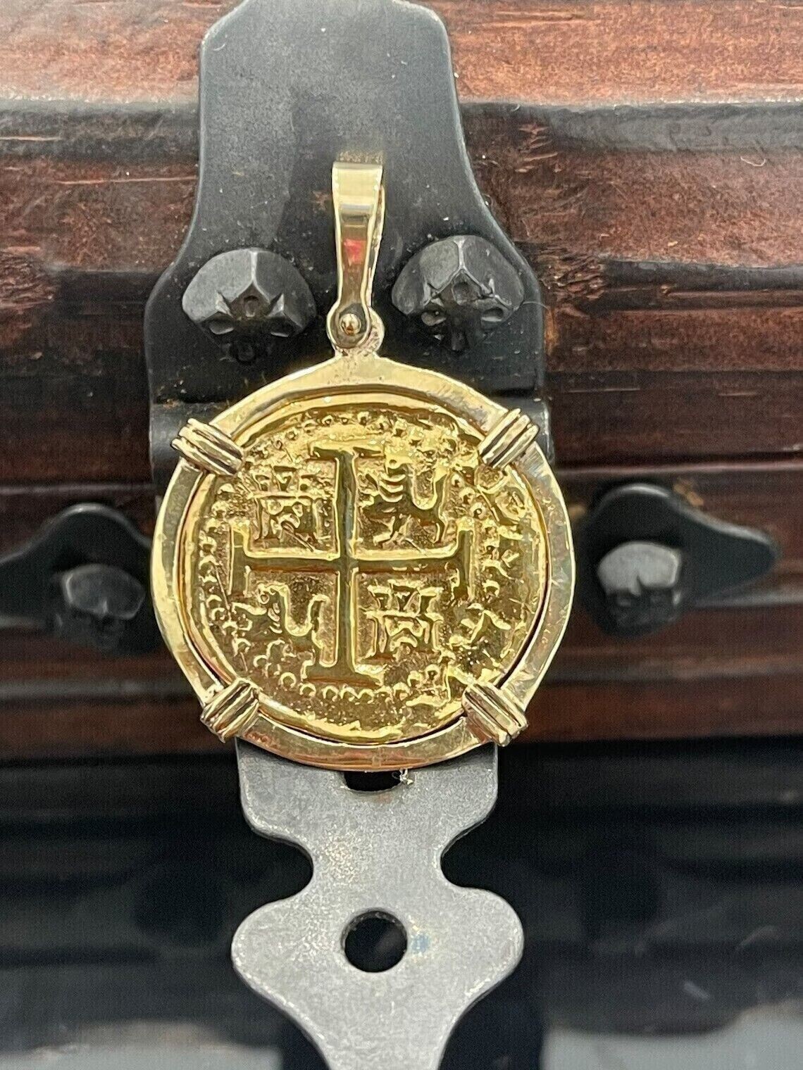 30″MM Atocha Coin Charm Pendant Without Stone 14K Yellow Gold Finish Silver