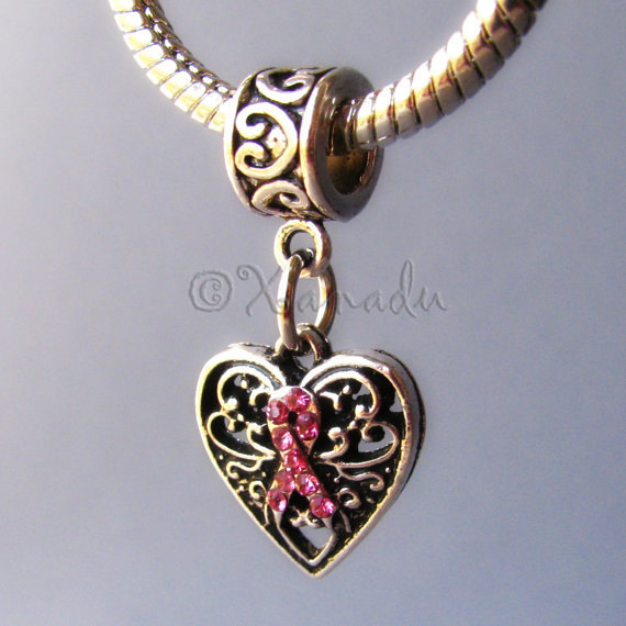 Breast Cancer Awareness Pink Ribbon Charm – Large Hole European Charm Bracelets