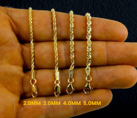 10K Yellow Gold 1mm-23mm Solid Rope Chain Necklace Diamond Cut All Sizes